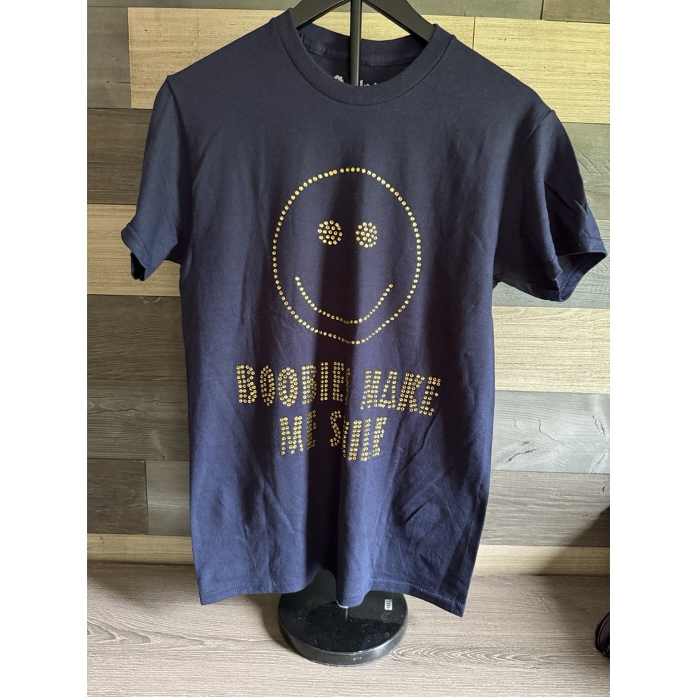 Y2K 2000s Boobies Make Me Smile Silly Humor T Shirt Tee Small Rhinestones Small